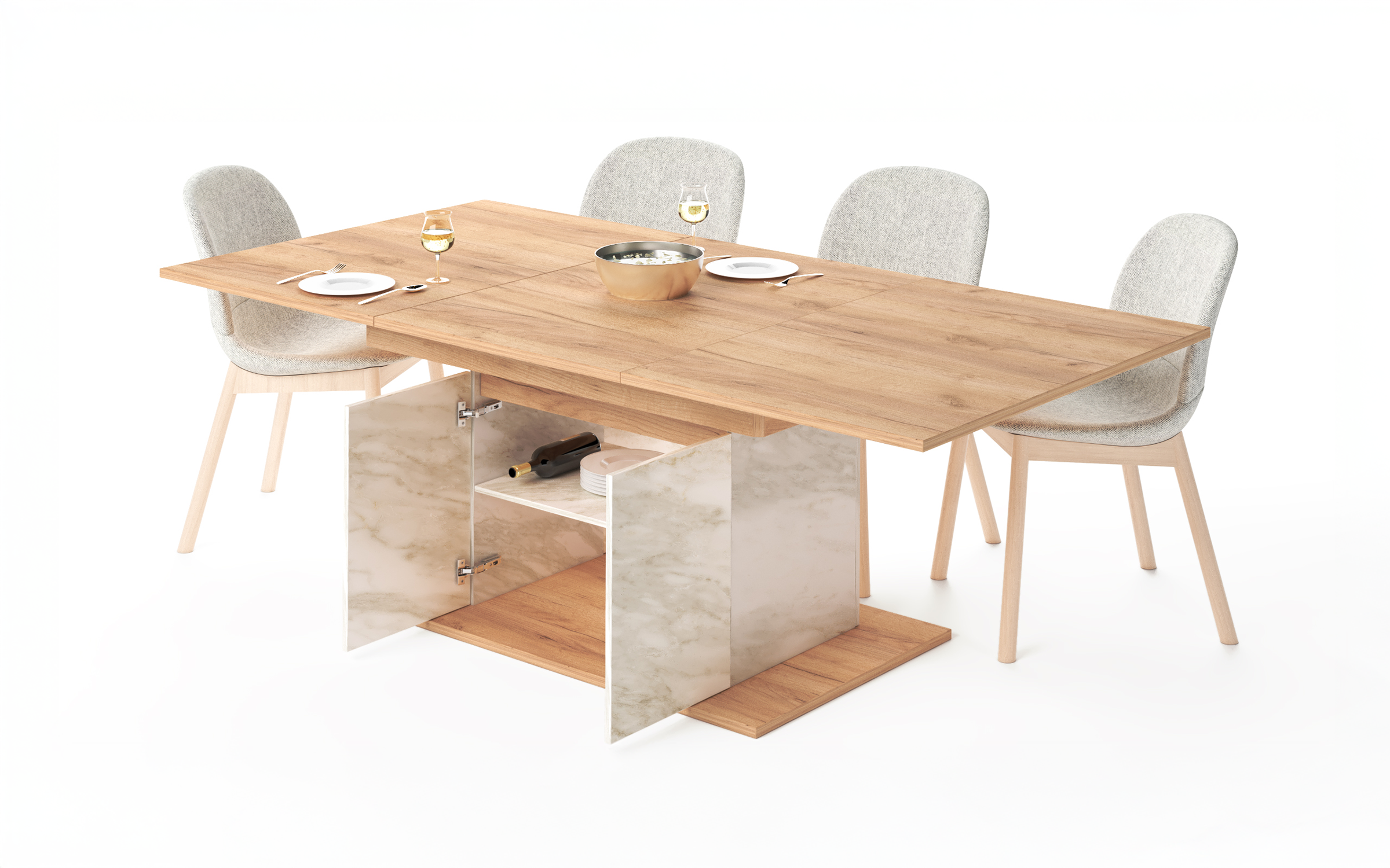 Dining table /extendable/ Selera, golden Craft oak + white marble decor  3